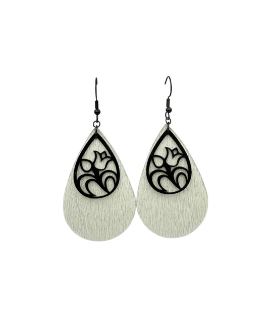 J7123B - Tear Drop Cowhide Fishhook Dangle Earrings