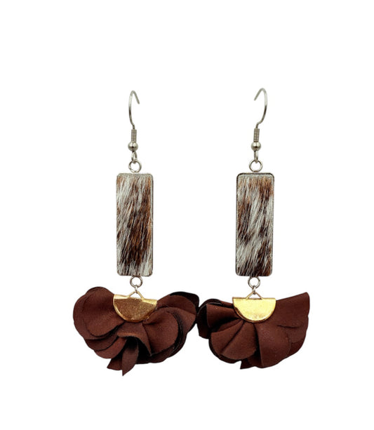 J7091B - Flower 100% Hair on Hide Earrings