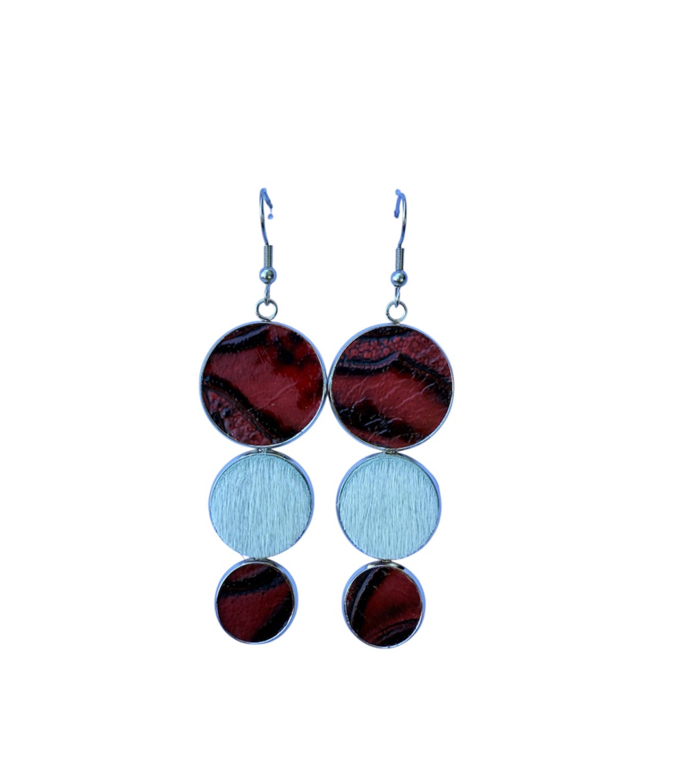 J7050 - Real Leather Metal Casing Dangle Earrings