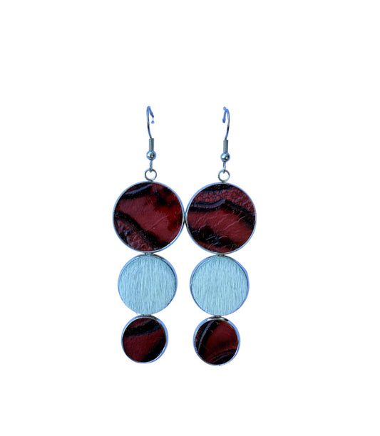 J7050 - Real Leather Metal Casing Dangle Earrings