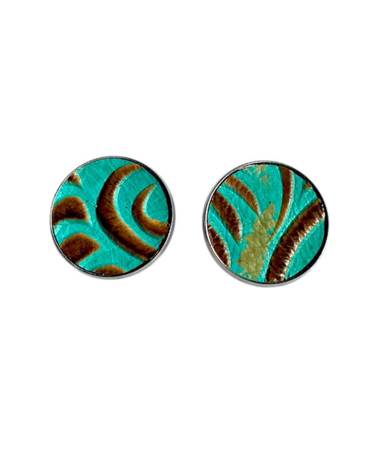 J6963 -  Real Tooled Leather  Stud Earrings