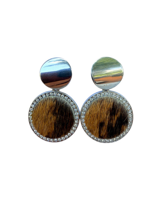 J6684H - 100% Hair on Hide Earrings with Diamantes