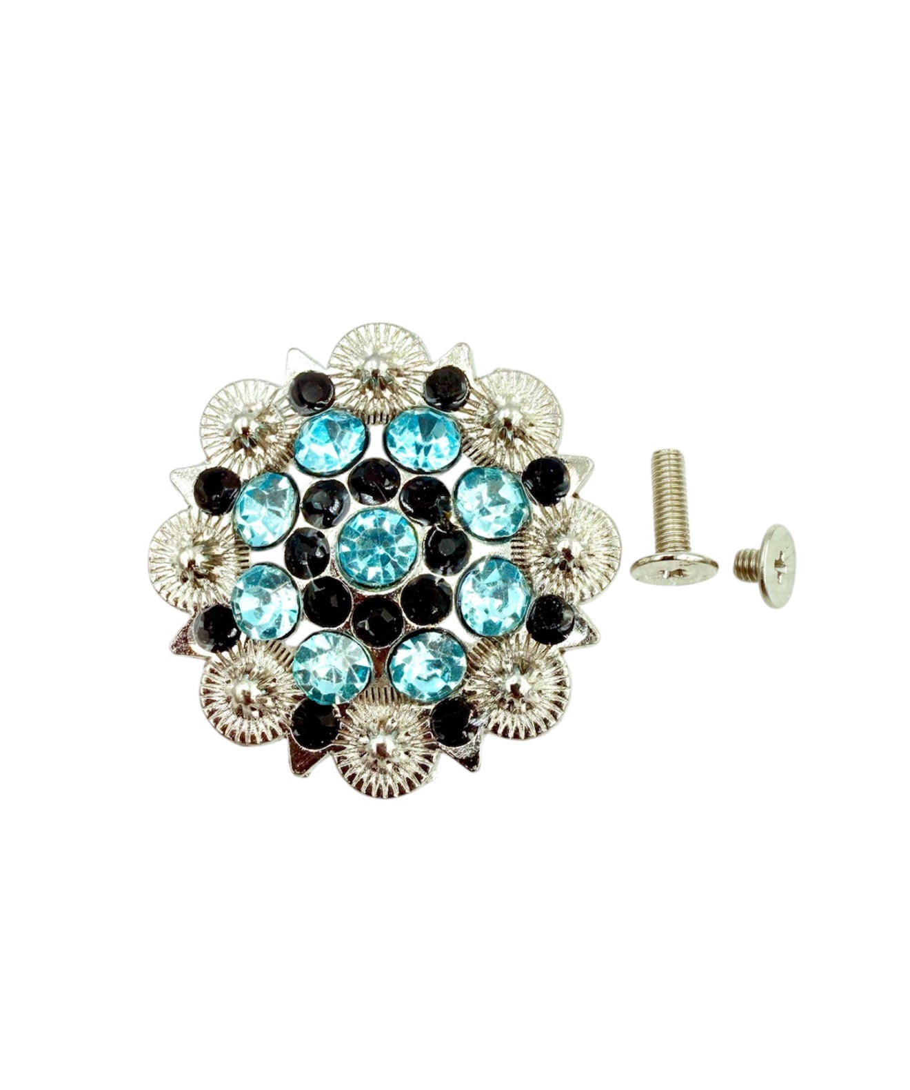 A8975 - 35mm Blue & Black Rhinestone Crystal Berry Concho