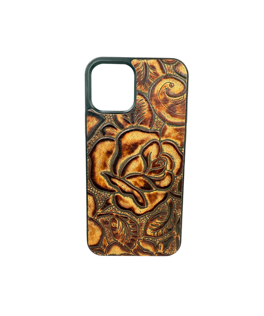 A8353 - IPhone 12/12Pro Tooled Leather w Rubber Case - Rawhide Western Wear 