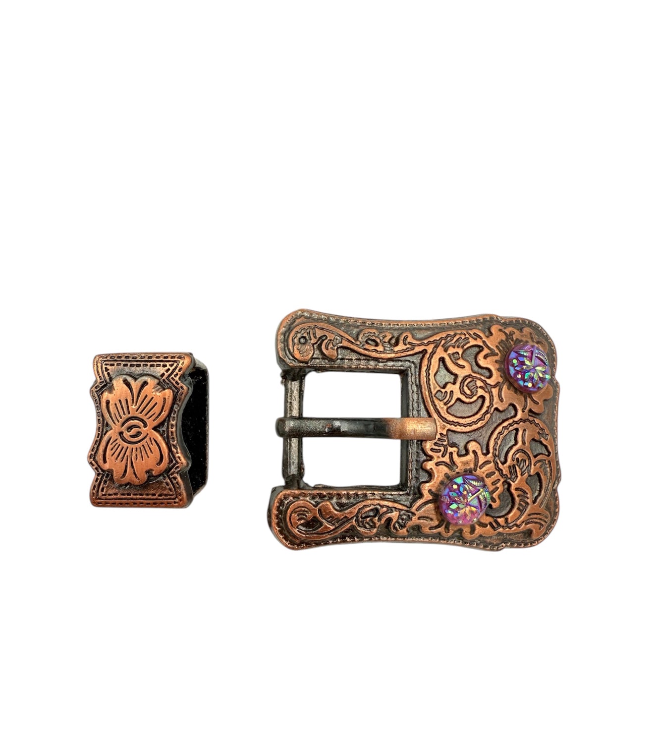 A7692 - Floral Antique Copper Colour Buckle & Keeper