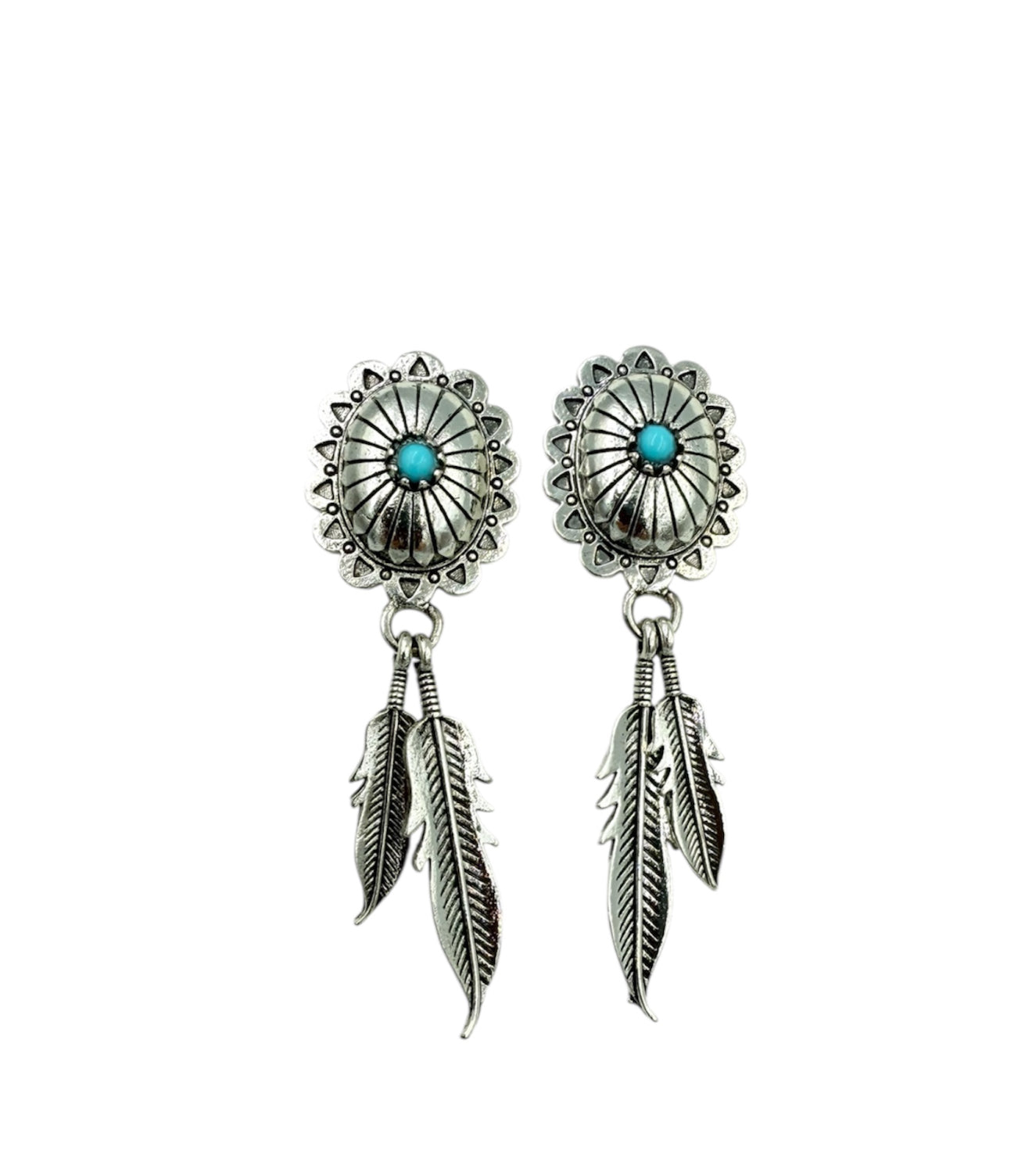 J7078 - Concho Style Turquoise Stud Dangle Earrings