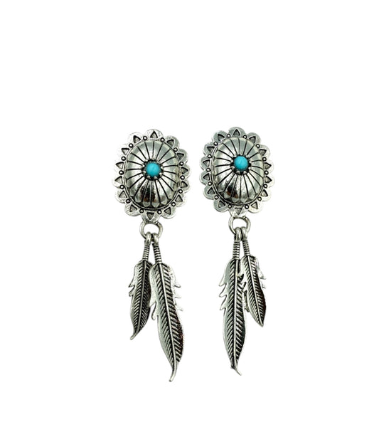 J7078 - Concho Style Turquoise Stud Dangle Earrings
