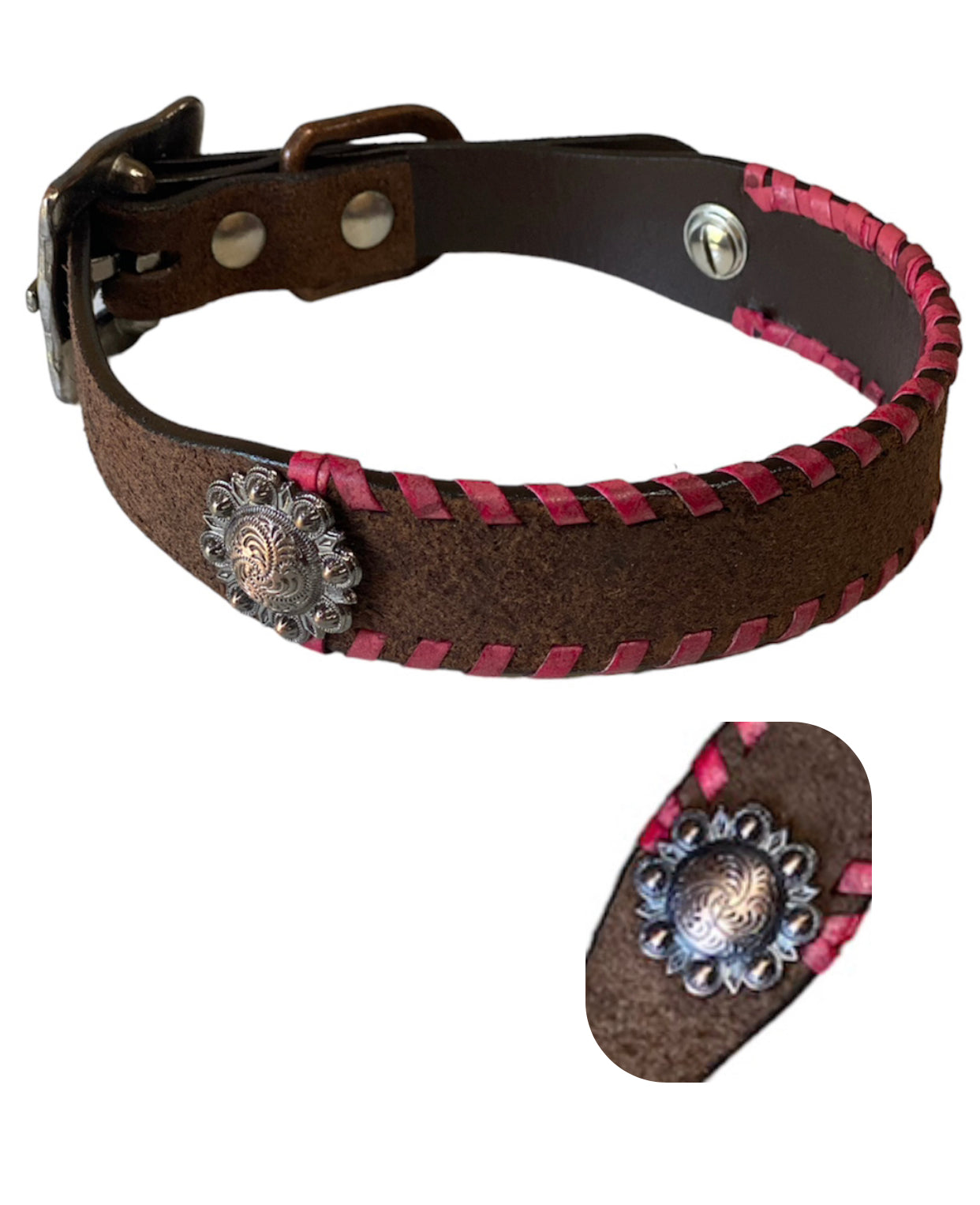 178041m - Genuine leather 1" dog collar rawhide lacing - MUDIUM