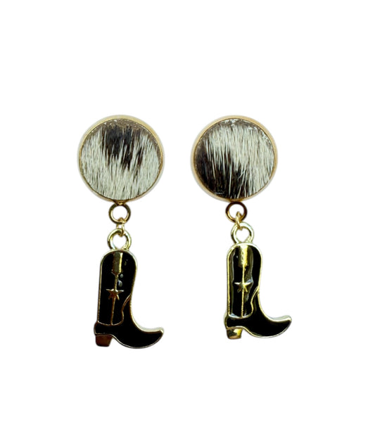 J7017D - 100% Hair on Hide Stud Dangle Earrings