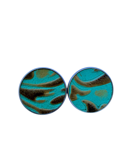 J6963 -  Real Tooled Leather  Stud Earrings