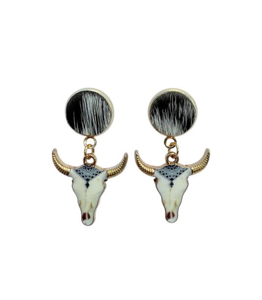 J6985 - 100% Hair on Hide Stud Dangle Earrings