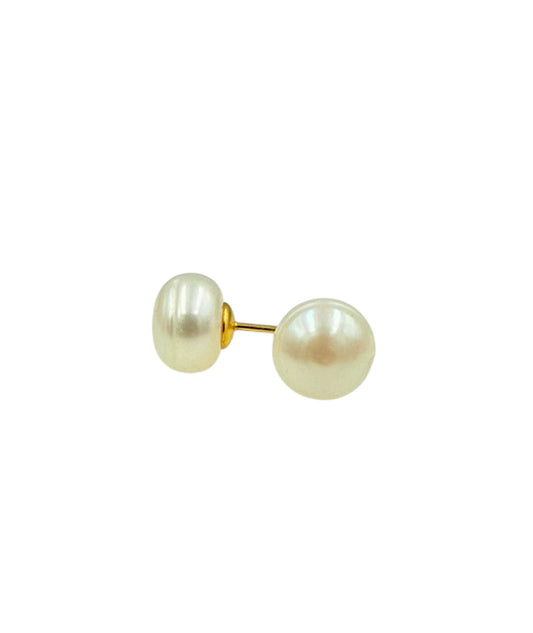 J7059 - Real Pearl White Button Stud Earring