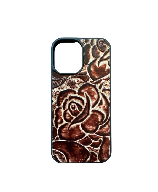 A8951 - IPhone 17 Tooled Leather w Rubber Case - Rawhide Western Wear 