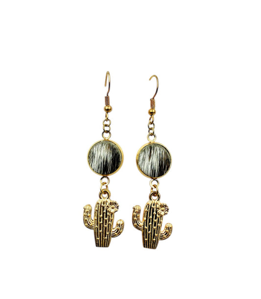 J7047D - MORE OF A BROWN Hide Gold Coloured Fishhook Earrings