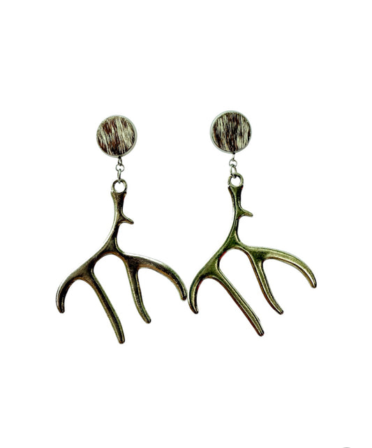 J7122C - 100% Hair on Hide Stud w Antler Earrings