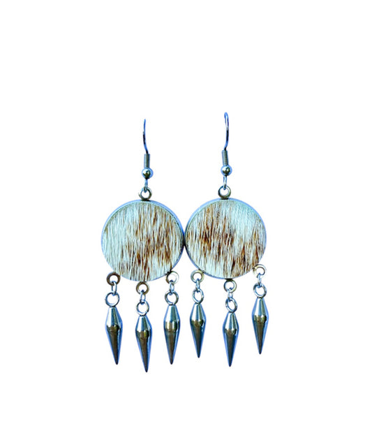 J6978A - Round Hide Fishhook Dangle Earrings