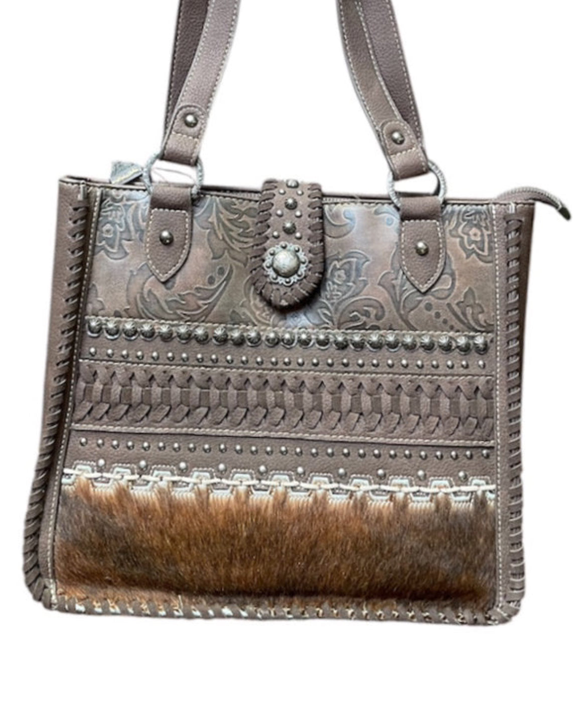 TR136G8260CF - Trinity Ranch Hair On Cowhide Collection Concealed Carry Tote