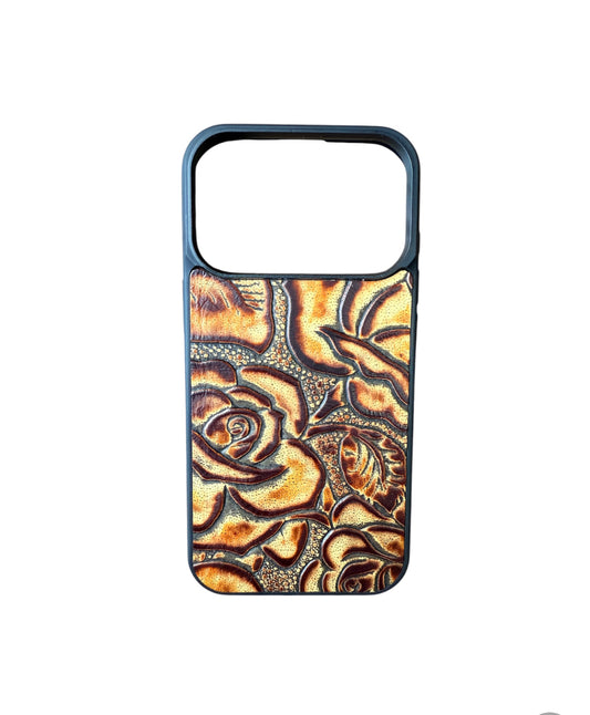 A8960 - IPhone 17 Pro Tooled Leather w Rubber Case - Rawhide Western Wear 