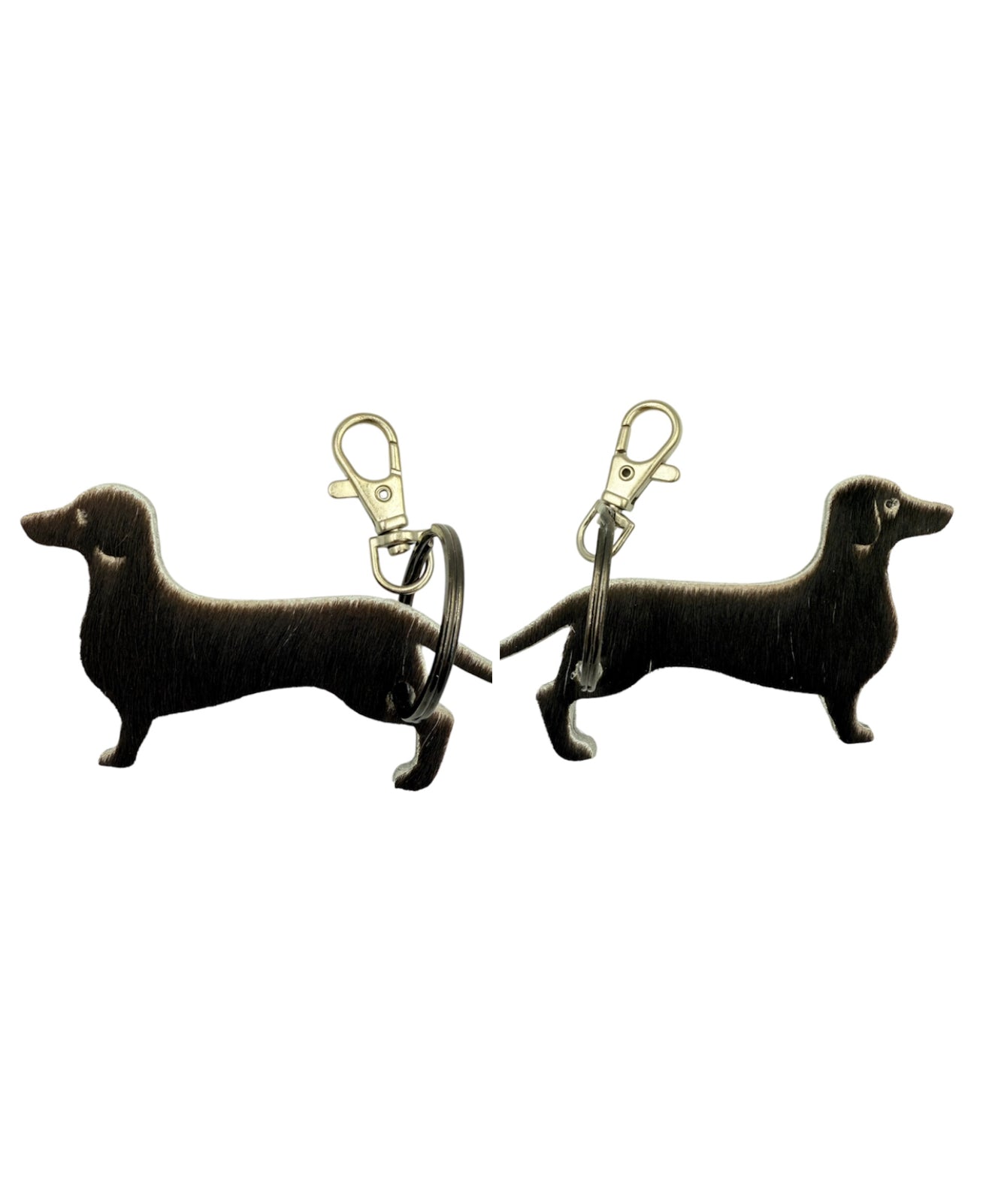 A8744 - Double Sided 100% Hair On Hide Leather Dashshund Tag Keychain - Rawhide Western Wear 