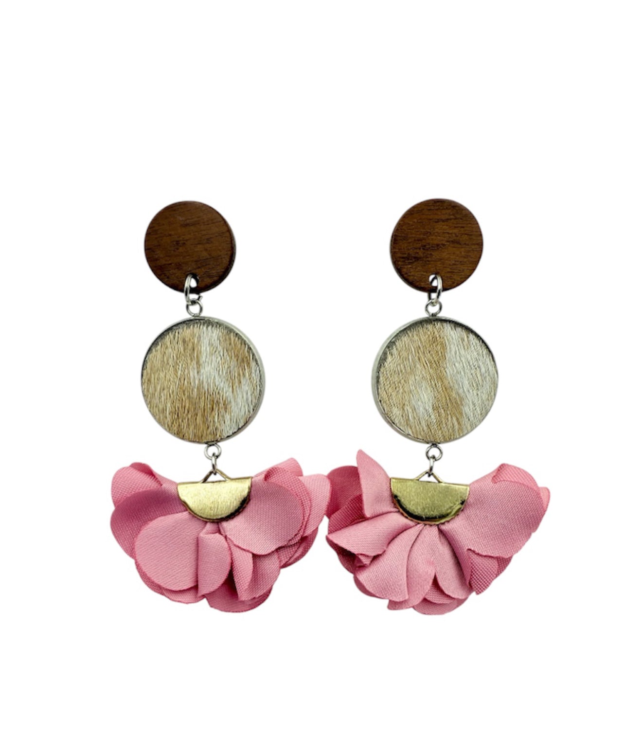 J7075 - Flower 100% Hair on Hide Earrings