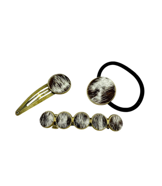 A8860 - Set of 3 Western Cowhide Hair Accessories