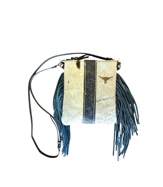 A8904E -  Genuine Leather Cowhide Fringe Crossbody