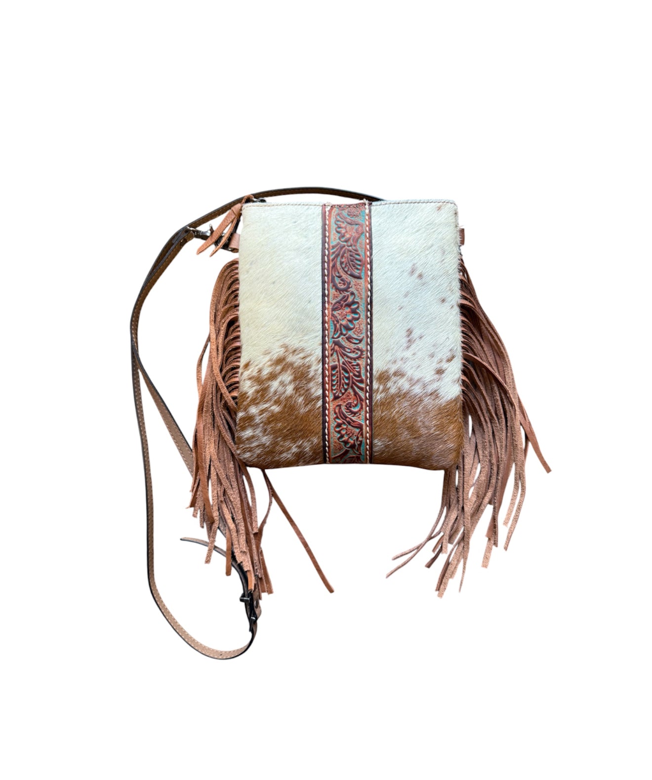 A8904C -  Genuine Leather Cowhide Fringe Crossbody