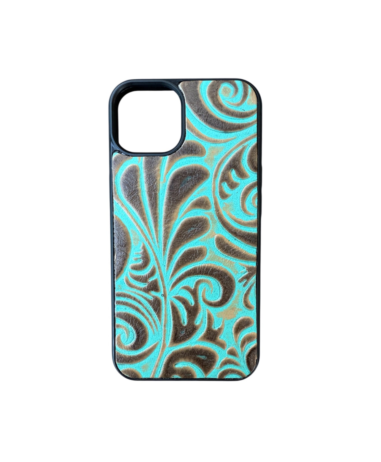 A8425 - IPhone 13 Tooled Leather w Rubber Case - Rawhide Western Wear 