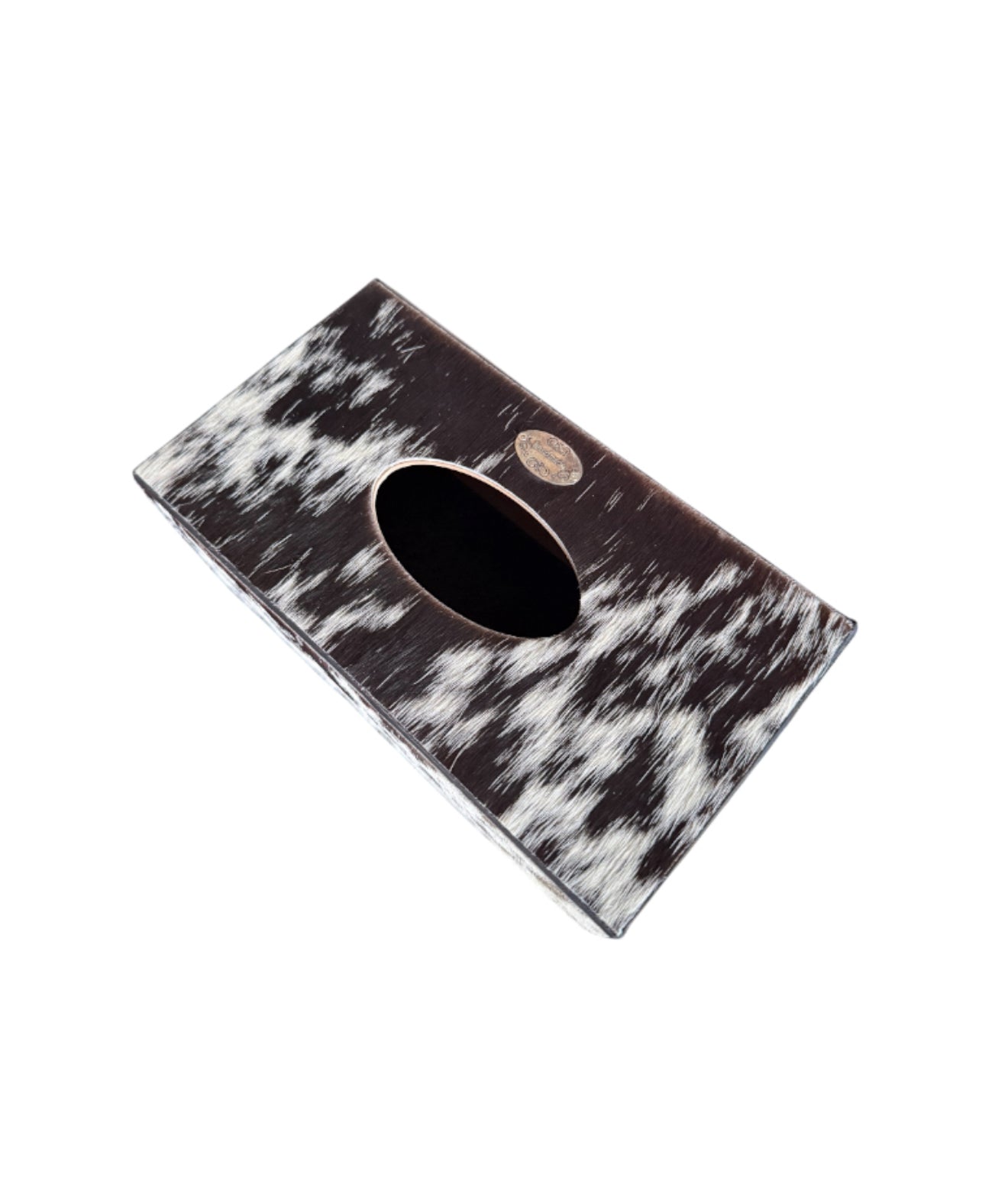 A8842 - Wooden Tissue Holder w Cowhide & Kangaroo Leather - Rawhide Western Wear 