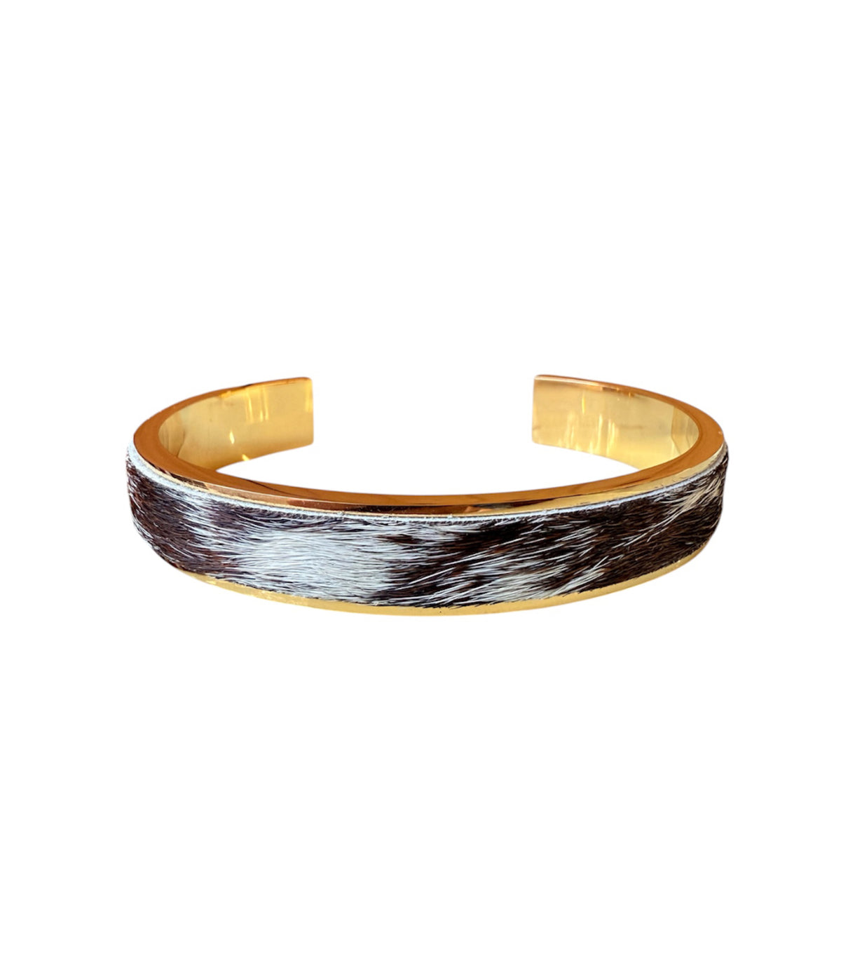 J6888E - 18k Plated Stainless Steel 3/4 Bangle w Cowhide