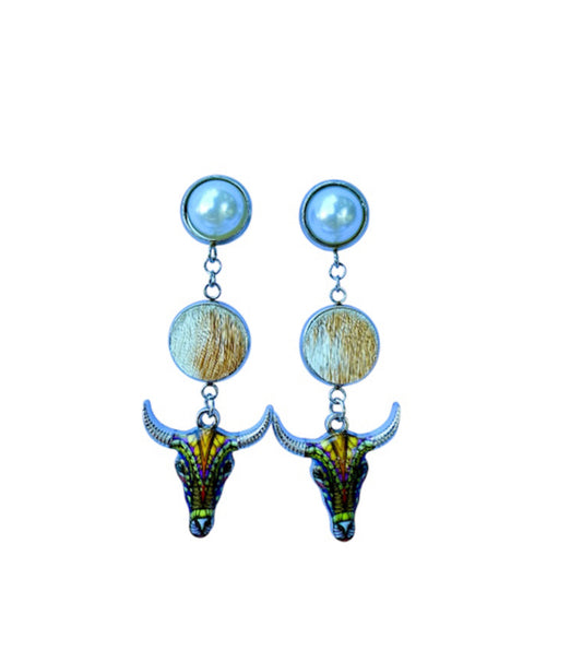 J7051 - Pearl Stud 100% Hair on Hide Earrings
