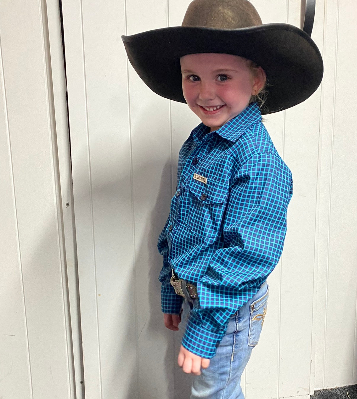 K2056 - Kids Turq Check Western Shirt - Rawhide Western Wear 