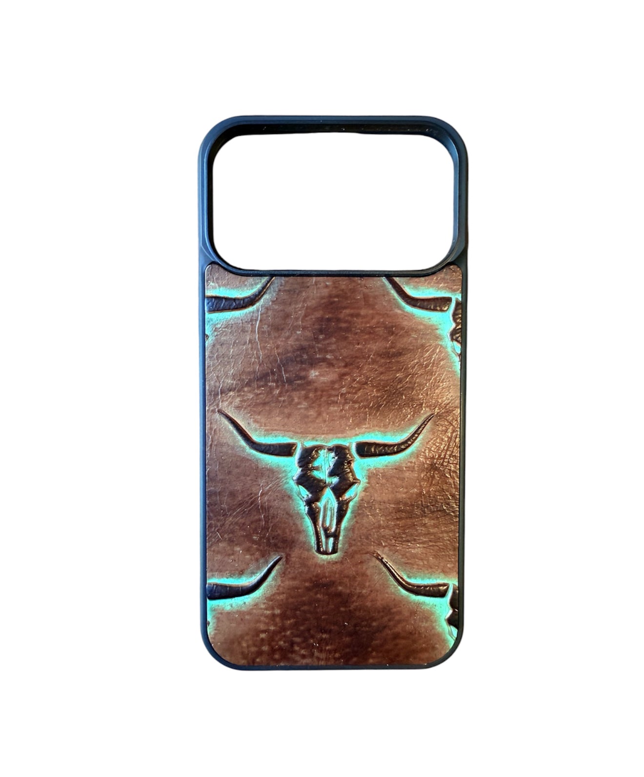 A8966 - IPhone 17 Pro Max Tooled Leather w Rubber Case - Rawhide Western Wear 