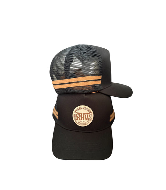 P4262 - RHW Black w Leather Patch Western Trucker Cap