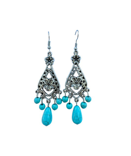 J7079 - Turquoise Colour Dangle Earrings