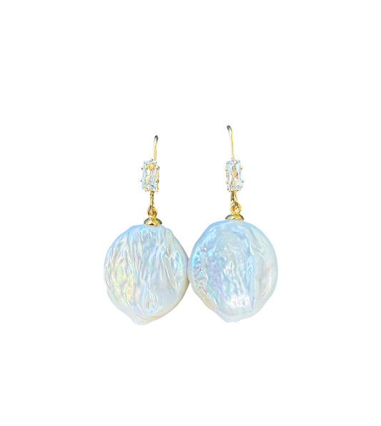 J7117 - Real Pearl White Baroque Dangle Earrings