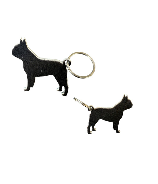 A7849 - Double Sided 100% Hair On Hide Leather Frenchie Keychain