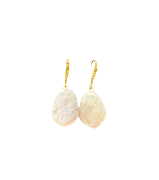 J7111 - Real Pearl White Baroque Dangle Earrings