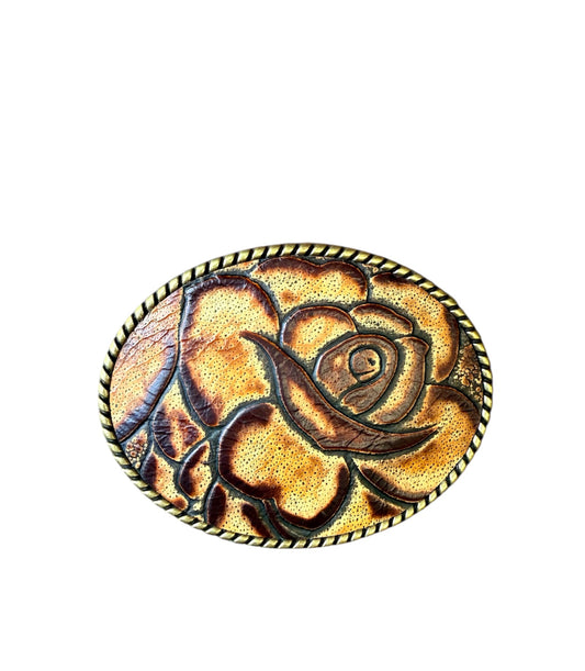 A8872a - Bronze Antique Colour Western Buckle w Leather Tooled insert