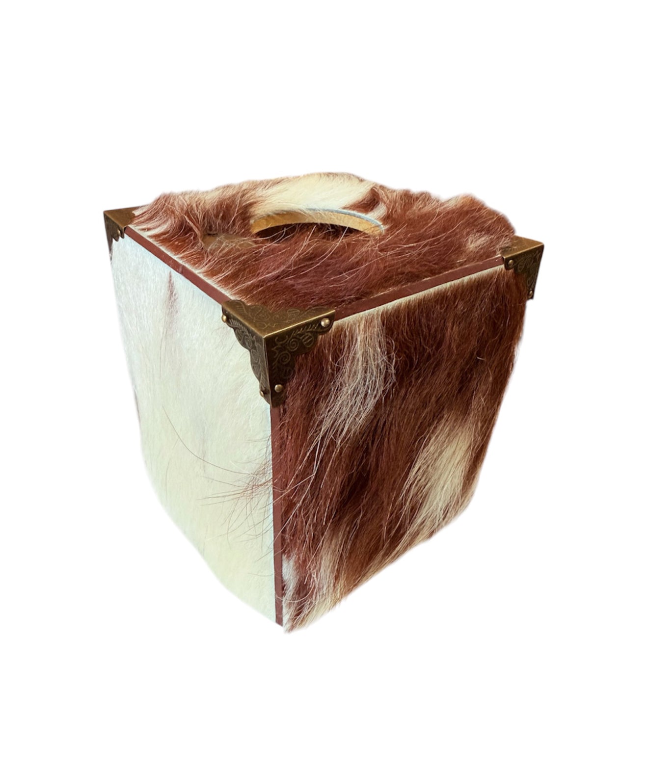 A8843 - Wooden Tissue Holder w Cowhide & Kangaroo Leather