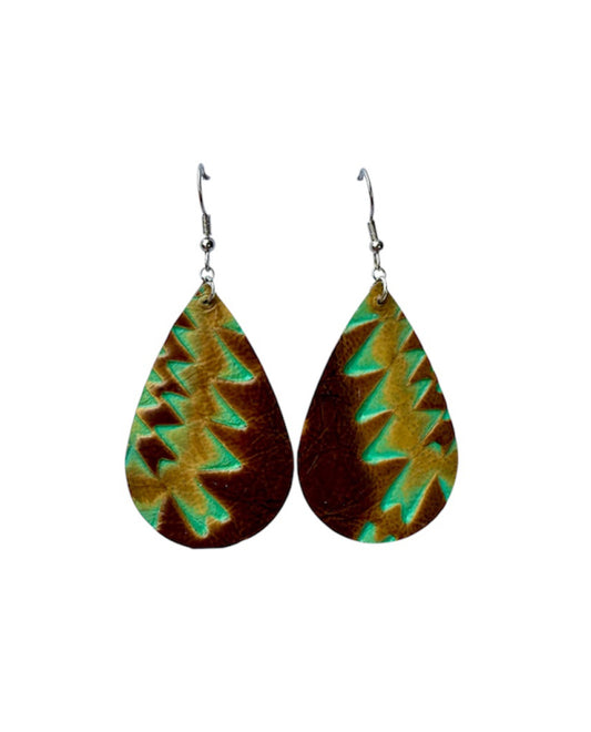 J7010 - Real Leather Dangle Fish Hook Earrings