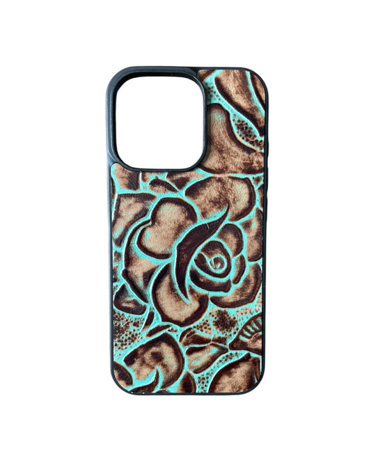 A8809 - IPhone 16 Pro Tooled Leather w Rubber Case