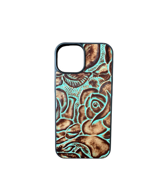 A8596 - IPhone 15 Tooled Leather w Rubber Case