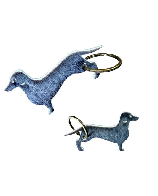 A8749 - Double Sided 100% Hair On Hide Leather Dashshund Tag Keychain