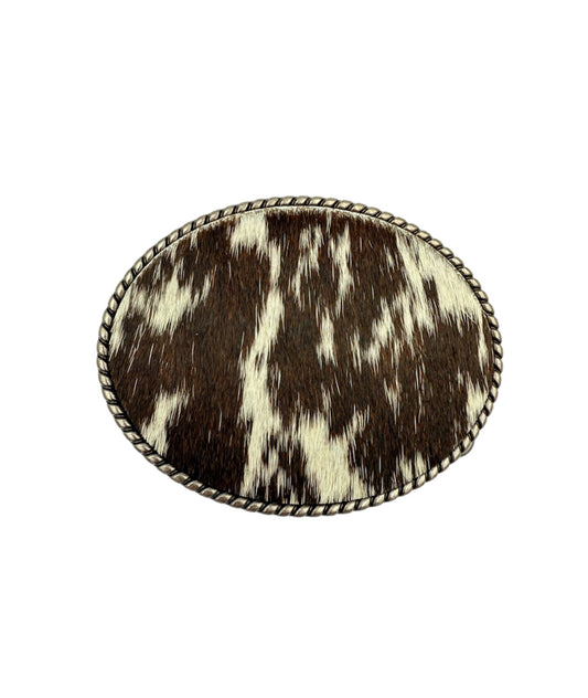 A8874A - Silver Antique Colour Western Buckle w Real Cowhide insert - Rawhide Western Wear 