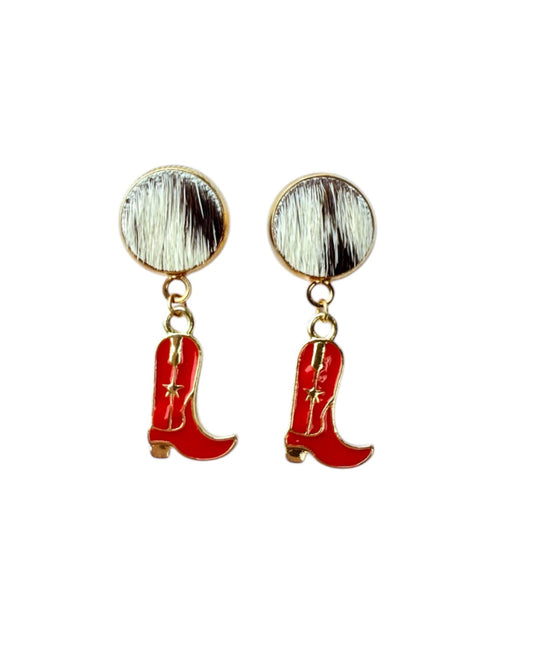J7017B - 100% Hair on Hide Stud Dangle Earrings