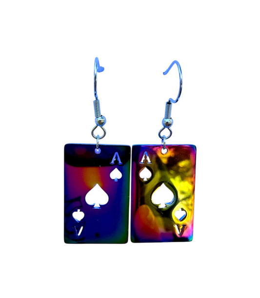 J6487 - Highly reflective Petrol Colour Ace Dangle Earrings
