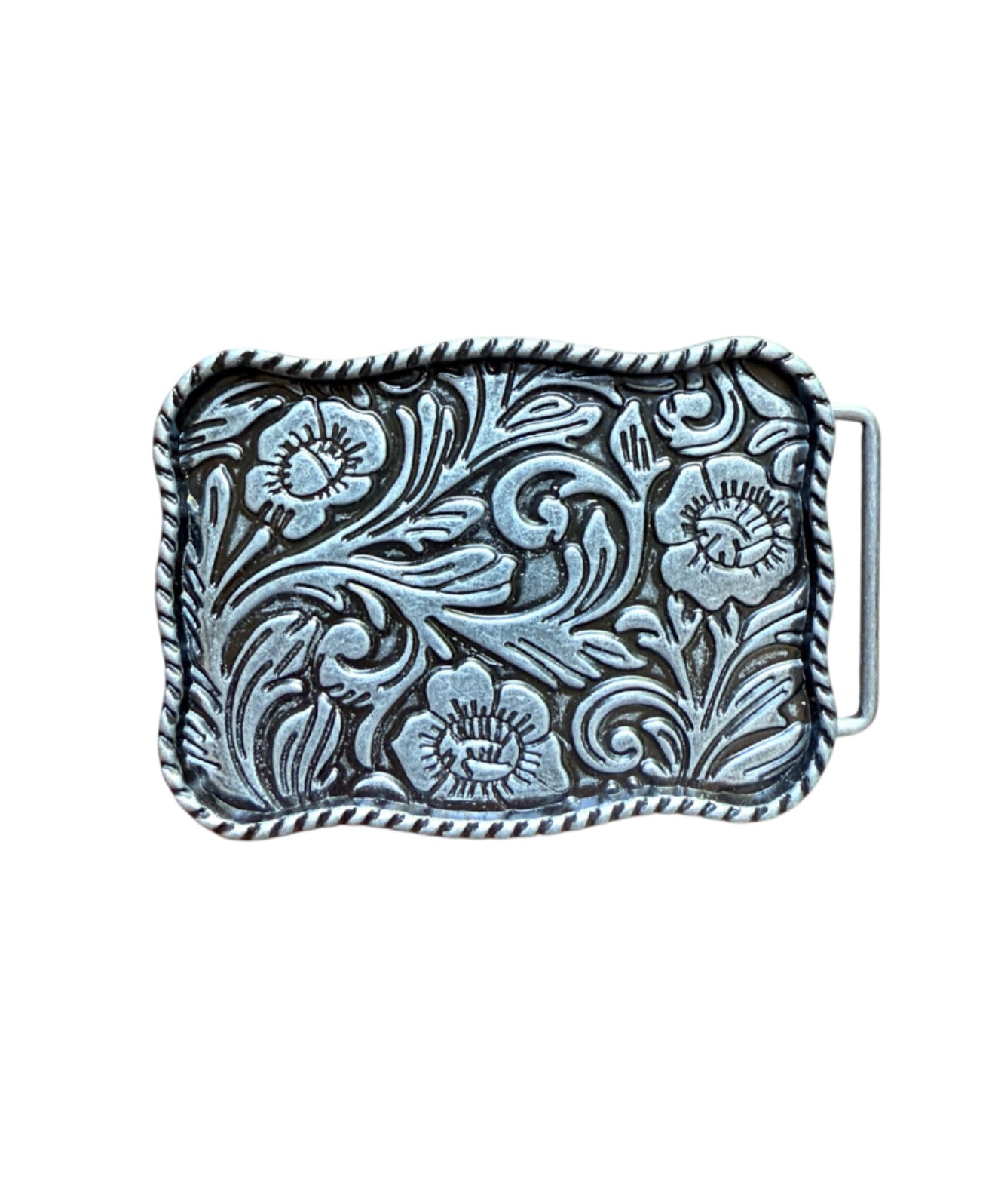 A8255 - Antique Silver Colour Floral Western Belt Buckle