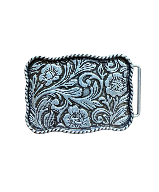 A8255 - Antique Silver Colour Floral Western Belt Buckle