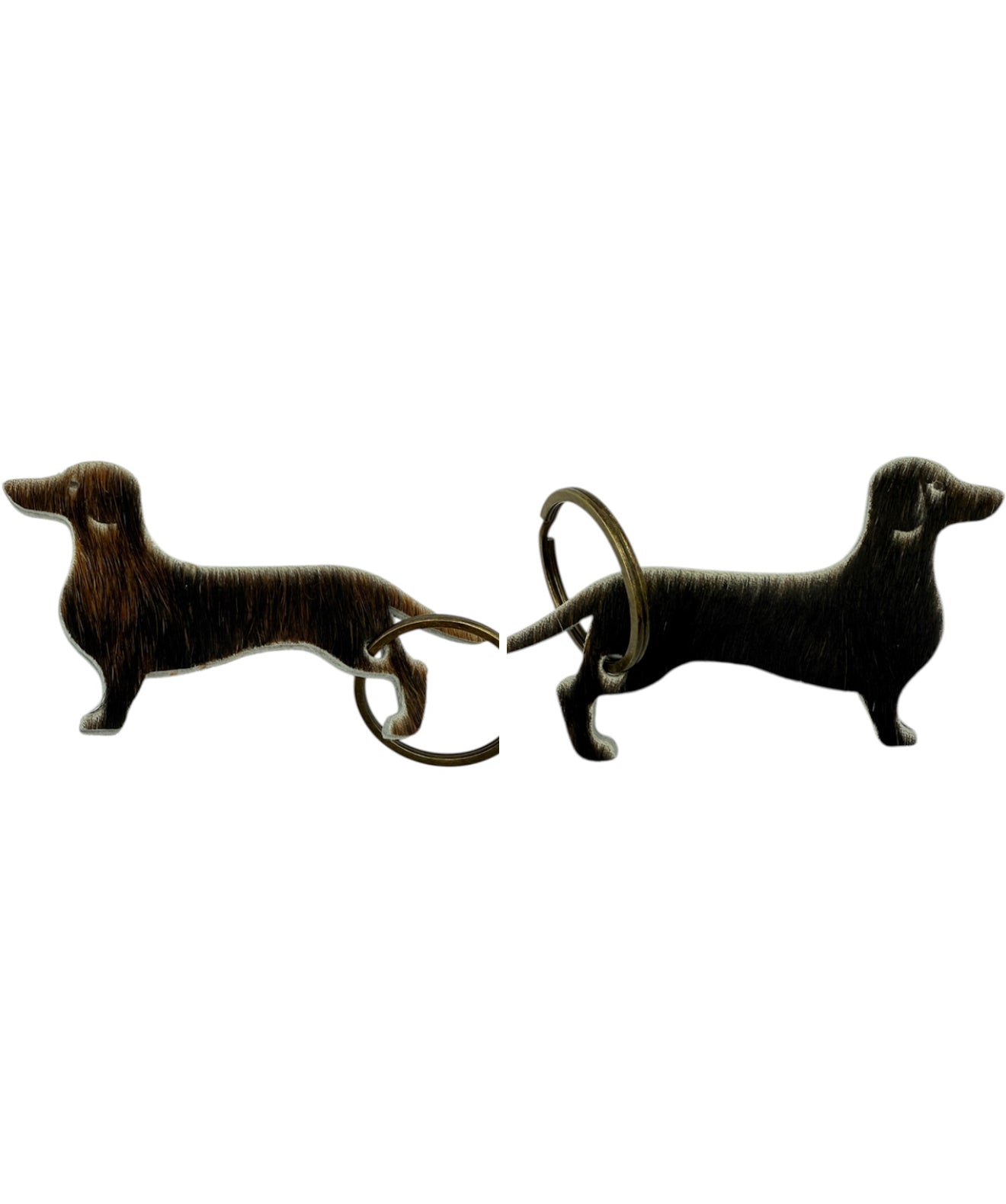 A8748 - Double Sided 100% Hair On Hide Leather Dashshund Tag Keychain - Rawhide Western Wear 